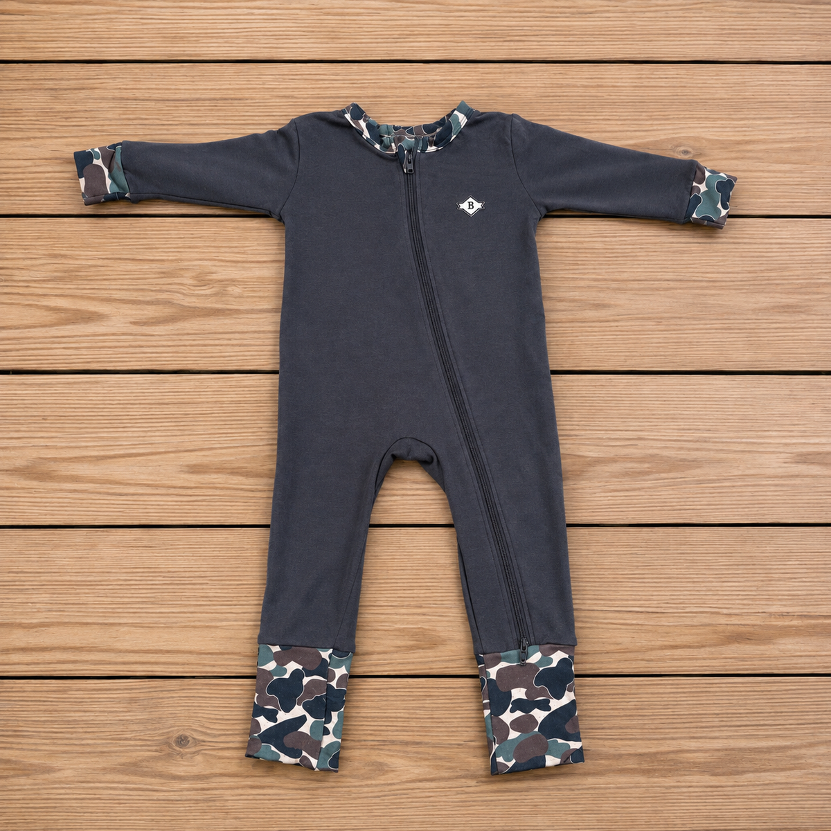 Baby BURLEBO Full Zip Convertible Pajamas- Grey & Camo