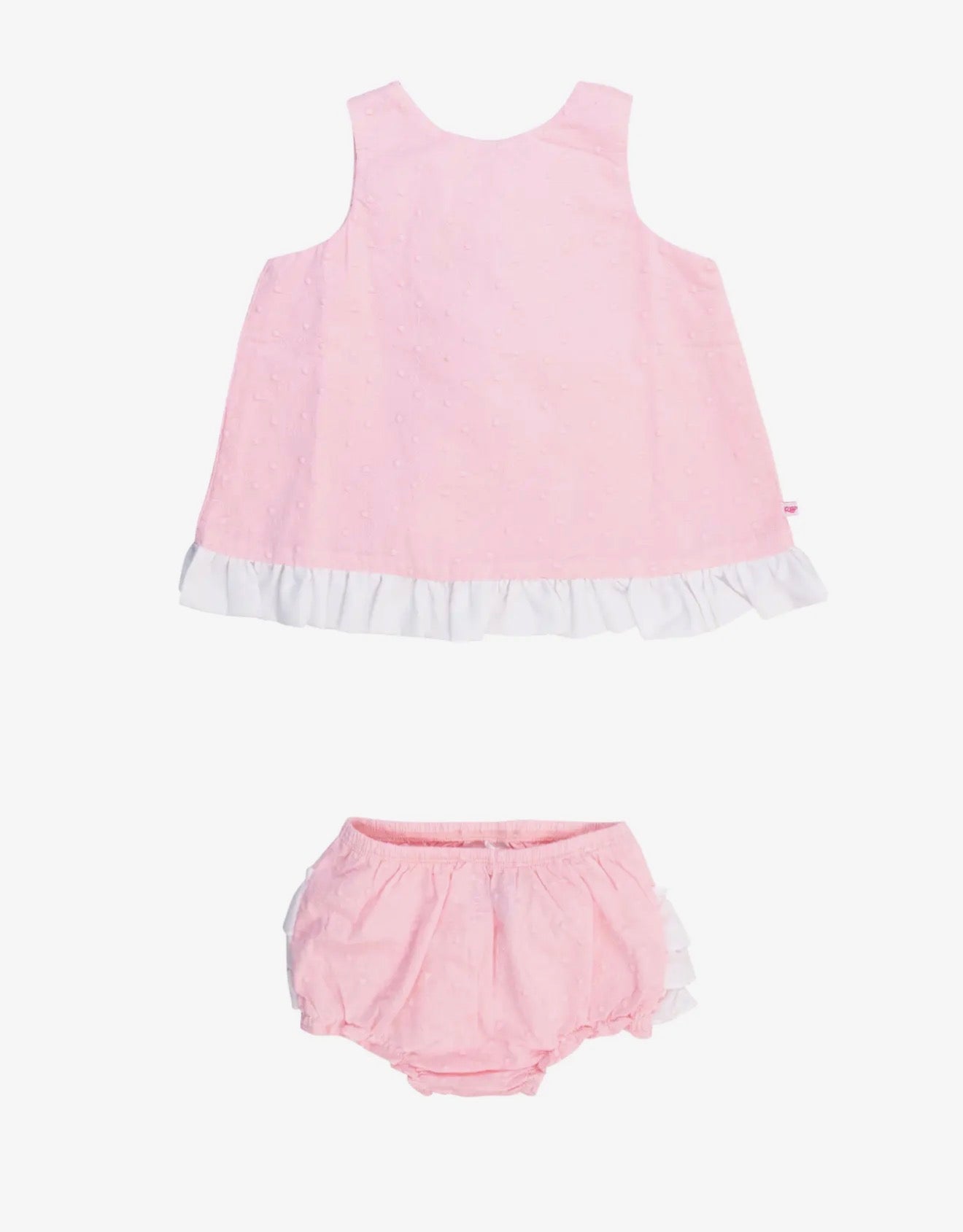 Baby Girls Pink & White Embroidered Dot Swing Top And Bloomer Set