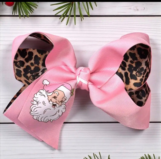 6.5” Pink & Leopard Santa Bow