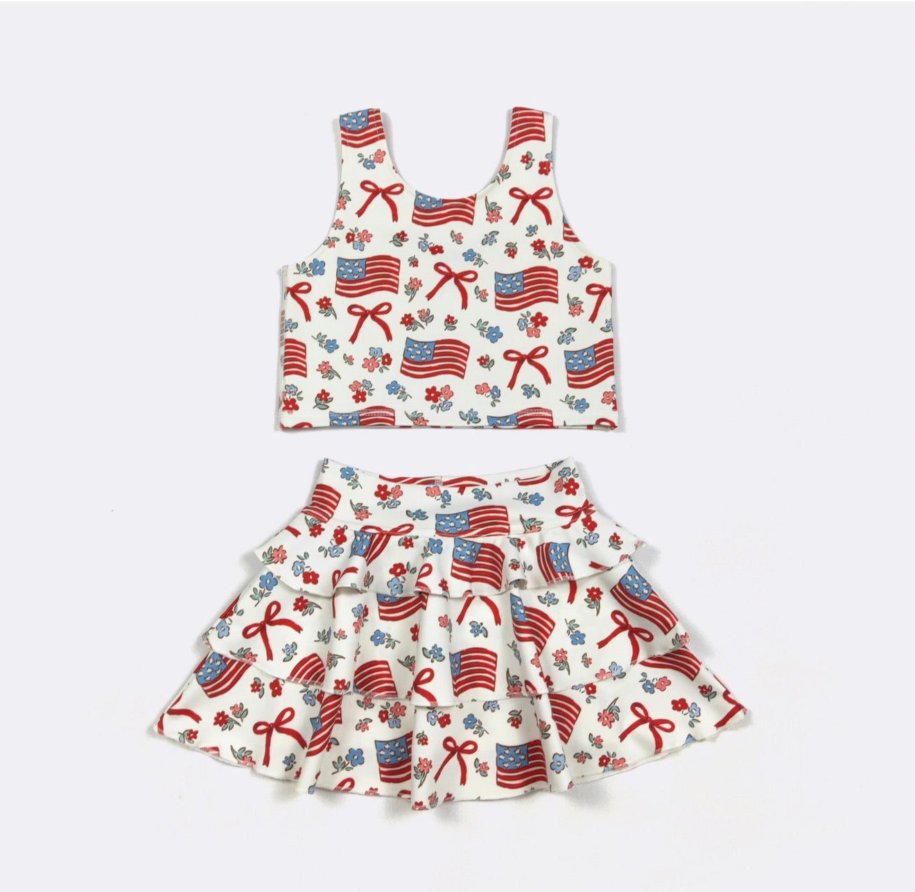 Red White & Blue Ruffles Girls Skort Set