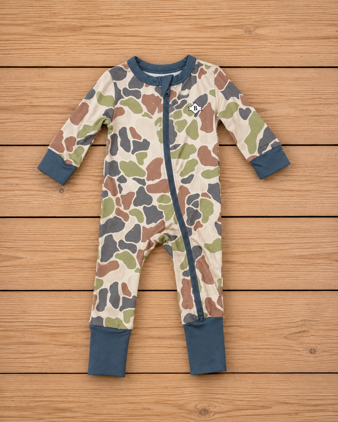 Baby BURLEBO Full Zip Convertible Pajamas- Classic Camo