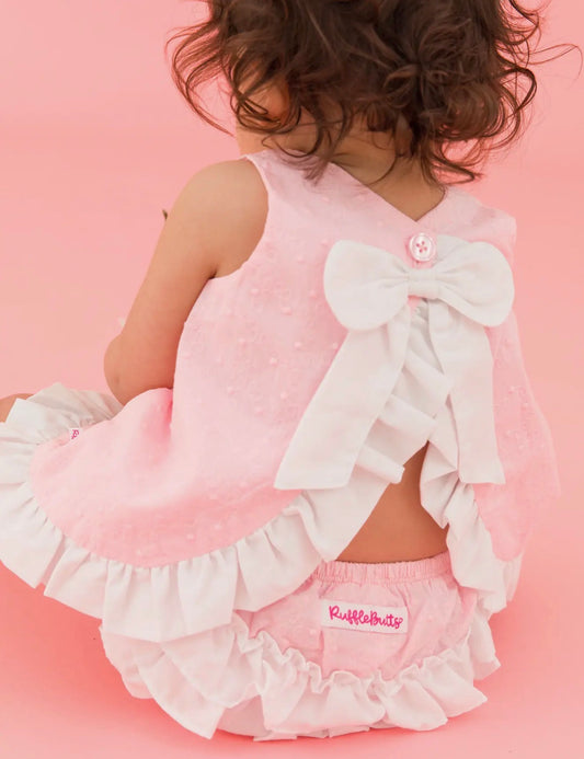 Baby Girls Pink & White Embroidered Dot Swing Top And Bloomer Set