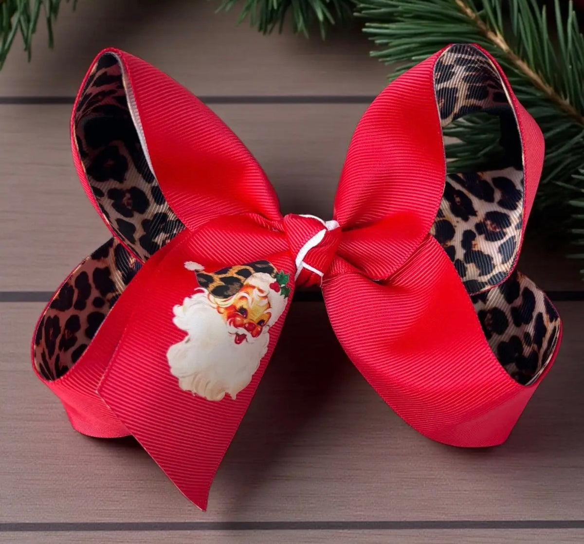 6.5” Red & Leopard Santa Bow￼