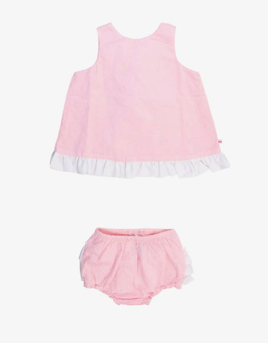 Baby Girls Pink & White Embroidered Dot Swing Top And Bloomer Set