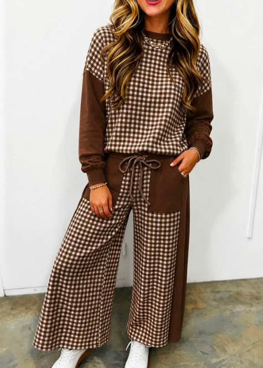Dark Brown Gingham Pant set