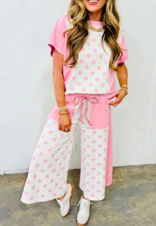 Pink Polka Dot Pant Set
