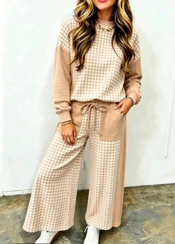 Light Brown Gingham Pant Set
