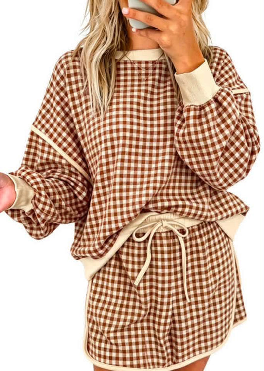 Brown Gingham Skort Set